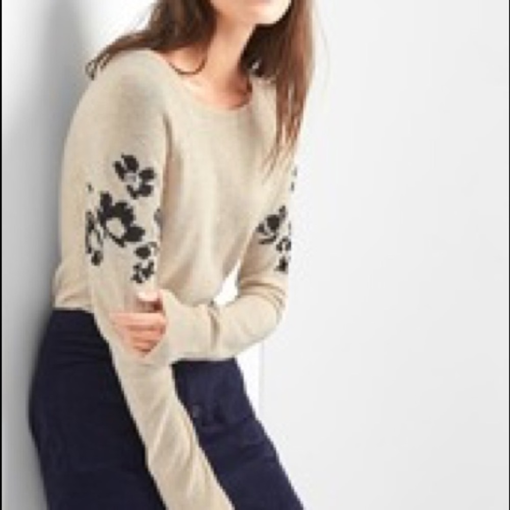 Floral raglan sleeve pullover sweater